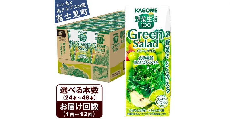 【ふるさと納税】【選べる本数 回数】 カゴメ 野菜生活100 グリーンサラダ 200ml 本数24本～48本 定期便 2ヶ月～12ヶ月 計24～576本 野菜不足 解消 ビタミンミネラル 豊富 食物繊維 美肌 ダイエット サポート 自然派 健康維持 簡単調理