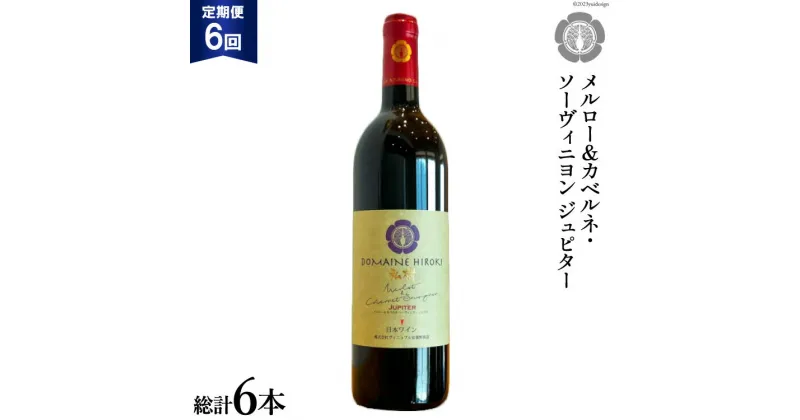 【ふるさと納税】6回 定期便 ワイン メルロー＆カベルネ・ソーヴィニョン ジュピター750ml×1本 計6本 [ヴィニョブル安曇野(ドメーヌ・ヒロキ) 長野県 池田町 48110603] 赤ワイン 赤 酒 お酒 果実酒 フルーティ