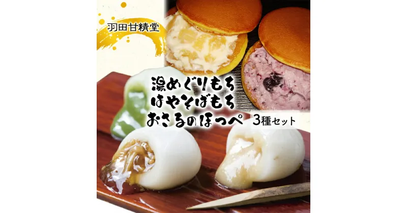 【ふるさと納税】志賀高原銘菓はやそばもち（12個入）、北信濃湯めぐりもち（抹茶あん・なめ茸・ごまだれ各6個入）、おさるのほっぺ（ブルーベリー・アップル各5個）のセット　 お菓子 スイーツ 和スイーツ 新感覚 フルーツどら焼き 和菓子 洋風どら焼き