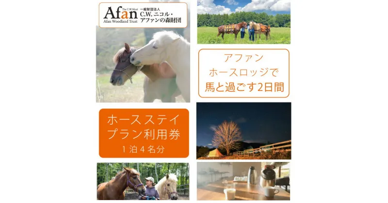 【ふるさと納税】「アファンホースロッジ」ホースステイ利用券☆4名分・1泊2食付き／馬とともに過ごす暮らしを体験　10万円相当の宿泊利用券　C.W.ニコル アファンの森【長野県信濃町黒姫より】