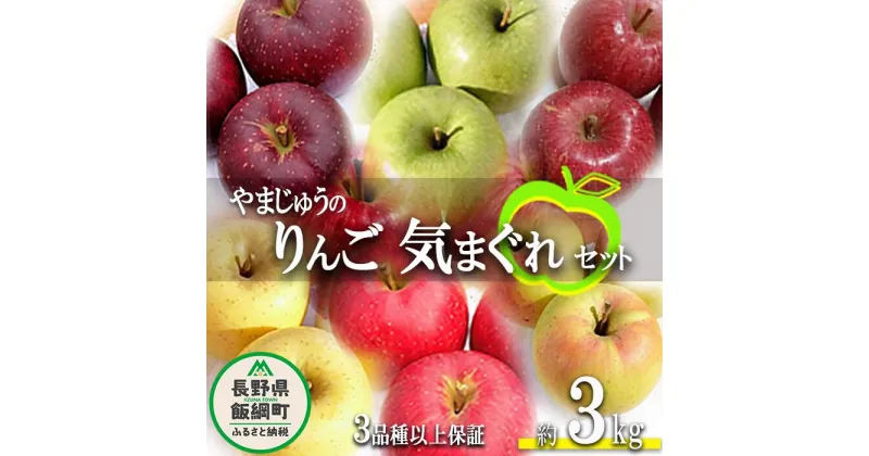 【ふるさと納税】 りんご 3品種以上保証 気まぐれセット 3kg 詰め合わせ セット やまじゅうファーム 沖縄県への配送不可 令和6年度収穫分 環境にやさしい 減農薬栽培 長野県 飯綱町 【 信州 果物 フルーツ リンゴ 林檎 長野 】発送時期：2024年11月中旬～2024年12月下旬