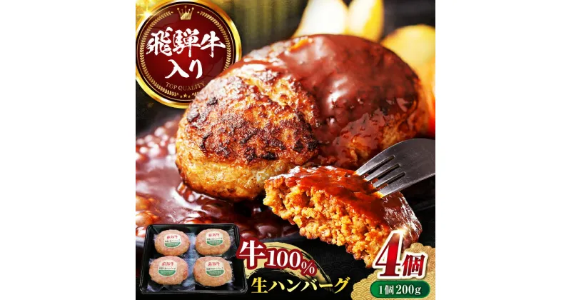 【ふるさと納税】飛騨牛 生ハンバーグ（200g×4個） 牛肉 100% 手ごね 特大 国産牛 冷凍 和牛 岐阜市/丸福商店[ANBO029]