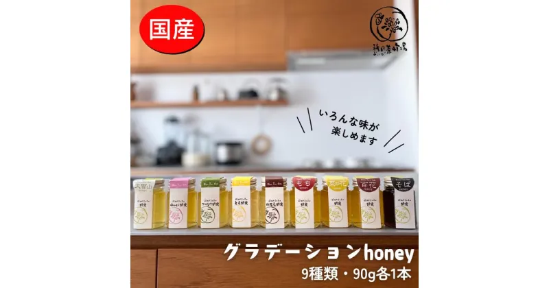 【ふるさと納税】国産蜂蜜グラデーションhoney（9種類 各1本） はちみつ なのはな れんげ もち とち 百花 アカシヤ 大雪山 そば 白花豆