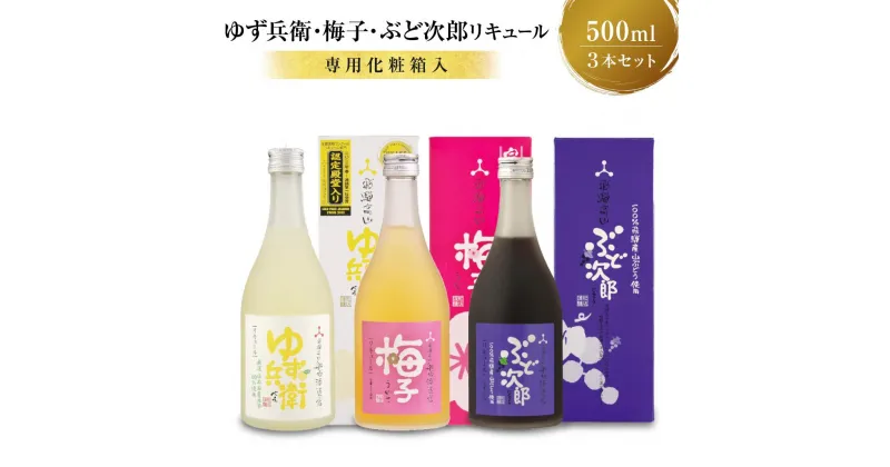 【ふるさと納税】柚子酒 梅酒 ぶどう酒 果実酒 低アルコール ほろよい リキュール500ml 3本セット 飲み比べ 日本酒 飛騨 舩坂酒造 プレゼントゆず兵衛 梅子 ぶど次郎 FB043