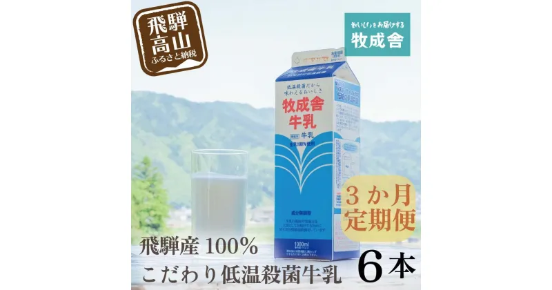 【ふるさと納税】【定期便3か月】飛騨産生乳100％！美味しい低温殺菌牛乳6本 毎月1回お届け 乳製品 牛乳 牧成舎 DF105 お楽しみ