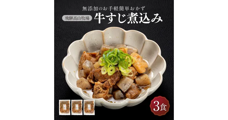 【ふるさと納税】国産 牛すじ煮込み 3食 | 化学調味料無添加 無添加 加工品 手軽 お手軽 おつまみ おかず 丼 個包装 レンジ 湯せん 惣菜 飛騨高山牧場 HG008