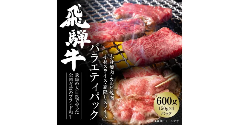 【ふるさと納税】飛騨牛 バラエティパック 焼肉(赤身/カルビ) ・スライス(赤身/霜降り) 600g（150g×4種各1パック） 冷凍真空パック | 肉 食べ比べ すきやき しゃぶしゃぶ 黒毛和牛 和牛 個包装 小分け 人気 おすすめ 牛肉 ギフト 7日以内お届け【飛騨高山ミート MZ017】