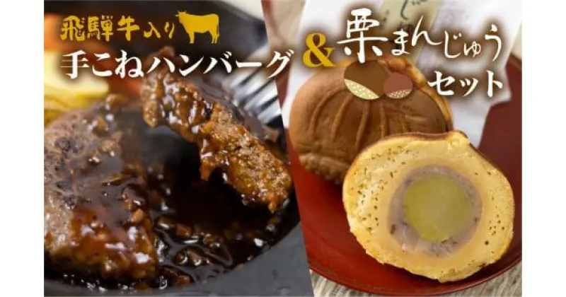 【ふるさと納税】飛騨牛入り手こねハンバーグ 栗まんじゅう セット ハンバーグ 2個 栗まんじゅう 5個 デミグラスソース付 金亀館 KV003