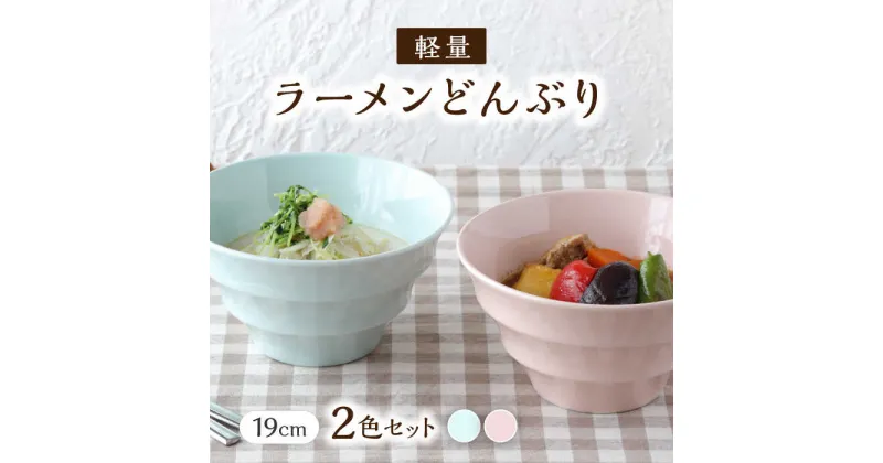 【ふるさと納税】【美濃焼】 ラーメンどんぶり 軽量 19cm カラーボーダー 2色 セット （ ブルー / ピンク ） 【丸半製陶所】≪多治見市≫ 食器 丼 ボウル [TDG007]