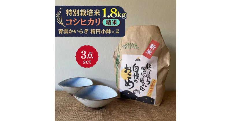 【ふるさと納税】先行予約 【令和6年産新米】 精米 コシヒカリ 特別栽培米 （1.8kg） + 【美濃焼】 青雲かいらぎ 楕円小鉢 （2点） 【山松加藤松治郎商店】 [TEU037]