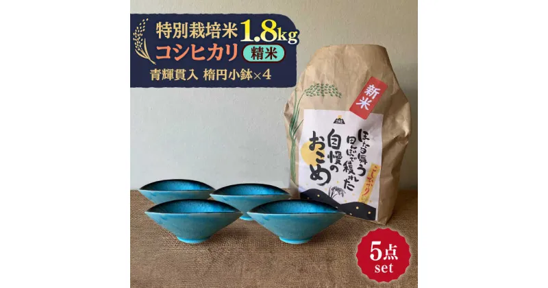 【ふるさと納税】先行予約 【令和6年産新米】 精米 コシヒカリ 特別栽培米 （1.8kg） + 【美濃焼】 青輝貫入 楕円小鉢 （4枚） 【山松加藤松治郎商店】 [TEU041]