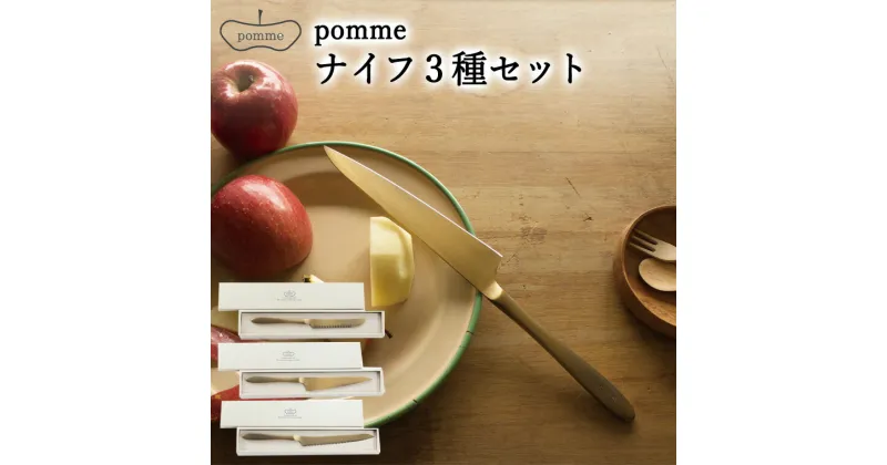 【ふるさと納税】pomme ナイフ3点セット ～パン切りナイフ ペティナイフ チーズナイフ～　 オールステンレス 志津刃物 アウトドア キャンプ ダイニング 調理器具 キッチンツール ギフト 贈り物にも H70-13 アンティーク調 セレクトショップ 送料無料 卓上ナイフ ギフト