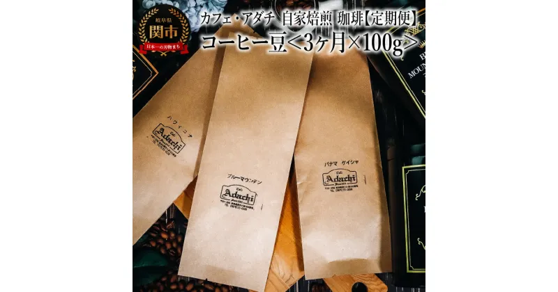 【ふるさと納税】【定期便】 コーヒー豆　 ＜100g×3ヶ月＞　パナマゲイシャ　ブルーマウンテン　ハワイコナ　100g （約10杯分）×3回　毎月異なるコーヒー豆をお届け　～ カフェ・アダチ 自家焙煎 珈琲 粉にもできます