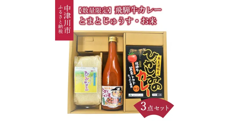 【ふるさと納税】【数量限定】JAひがしみの オリジナル 特産品 セット 1. 飛騨牛 カレー ・ とまと じゅうす ・ こしひかり F4N-1221