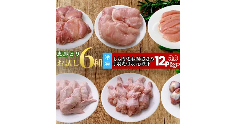 【ふるさと納税】恵那どり お試し 6種 12パック セット 冷凍 もも肉 むね肉 ささみ 手羽先 手羽元 砂肝 送料無料 岐阜県 中津川市 ご入金確認後、1週間～2週間程度で発送します。※お盆期間・年末年始の繁忙期は納期に遅れが生じる場合がごさいます F4N-0451