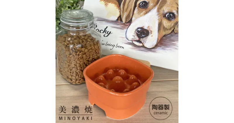 【ふるさと納税】美濃焼　陶器製ペット用フードボウル【早食い防止 高台フードボウル(大/オレンジ)pet111】【1427440】